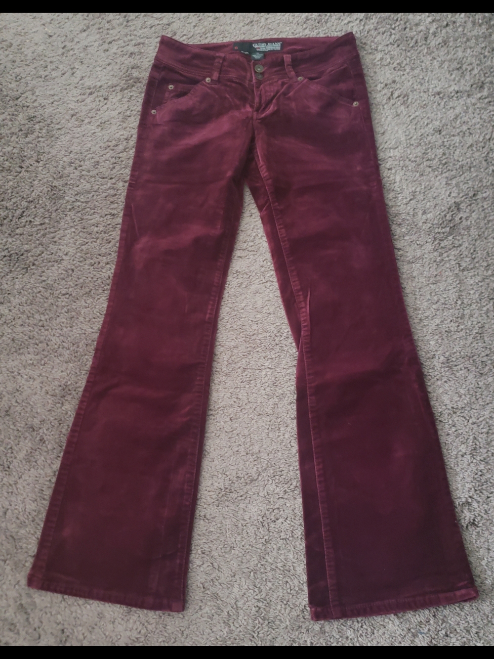 GUESS Burgundy Velvet Flared Pants